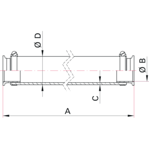 ISO-KF PVC-Schlauch mit verdeckt liegender Stützspirale und Flanschen - Maßbild