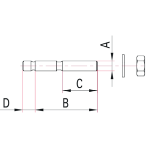 CF Stud Screw Set with Hexagon Nut - Dimensions