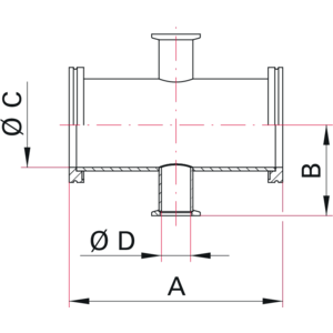 ISO-K auf ISO-KF Reduzier-Kreuzstück - Maßbild