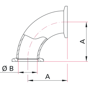 ISO-KF Rohrbogen, 90° - Maßbild