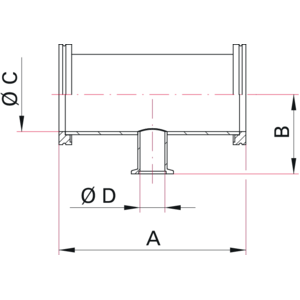 ISO-K to ISO-KF Reducer Tee - Dimensions