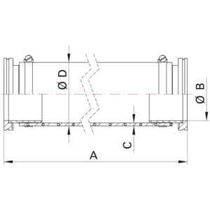 ISO-K PVC-Schlauch mit verdeckt liegender Stützspirale und Flanschen - Maßbild